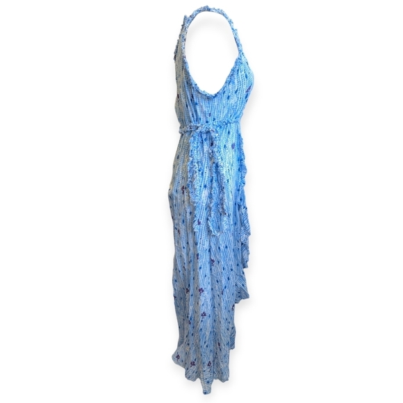 Poupette St Barth Ruffle Wrap Maxi Dress Blue Beach Cover-Up Vacation Size Small - Picture 3 of 7